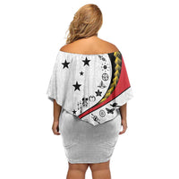 Papua New Guinea 50th Independence Anniversary Family Matching Off Shoulder Short Dress and Hawaiian Shirt Special Style White Version LT05 - Polynesian Pride
