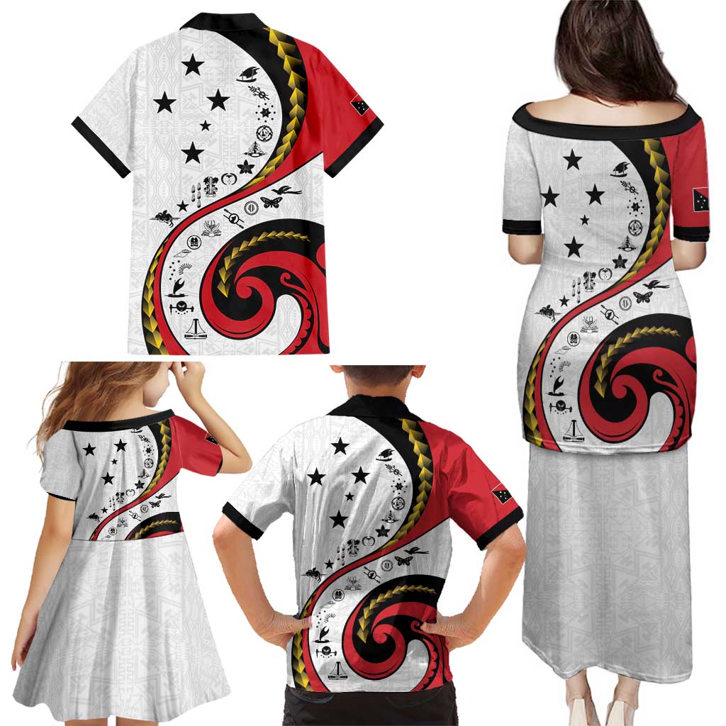 Papua New Guinea 50th Independence Anniversary Family Matching Puletasi and Hawaiian Shirt Special Style White Version - Polynesian Pride