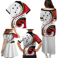 Papua New Guinea 50th Independence Anniversary Family Matching Puletasi and Hawaiian Shirt Special Style White Version - Polynesian Pride