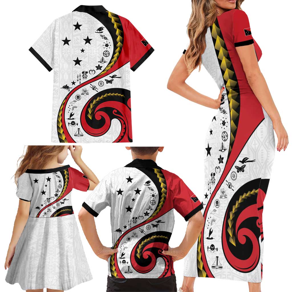 Papua New Guinea 50th Independence Anniversary Family Matching Short Sleeve Bodycon Dress and Hawaiian Shirt Special Style White Version LT05 - Polynesian Pride
