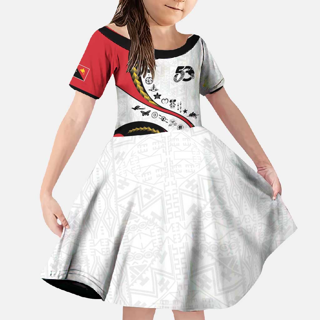 Papua New Guinea 50th Independence Anniversary Family Matching Summer Maxi Dress and Hawaiian Shirt Special Style White Version LT05 Daughter's Dress White - Polynesian Pride