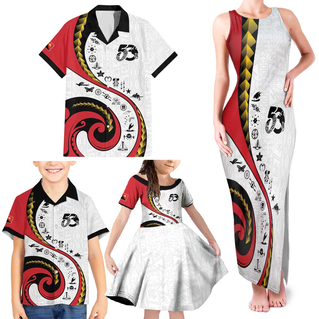 Papua New Guinea 50th Independence Anniversary Family Matching Tank Maxi Dress and Hawaiian Shirt Special Style White Version LT05 - Polynesian Pride