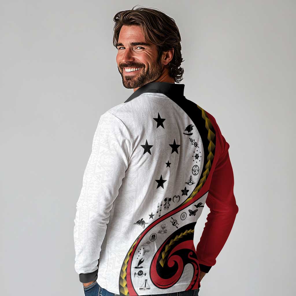Papua New Guinea 50th Independence Anniversary Long Sleeve Polo Shirt Special Style White Version - Polynesian Pride