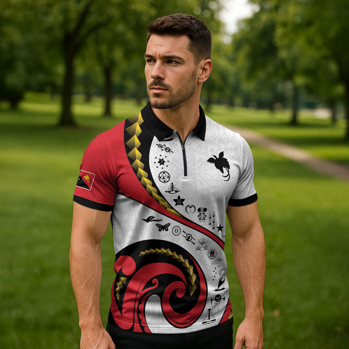 Papua New Guinea Independence Zipper Polo Shirt Special Style White Version LT05 - Polynesian Pride