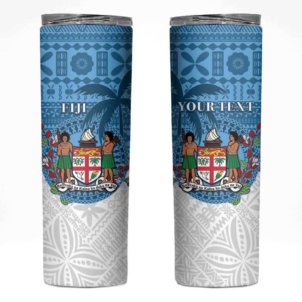 Personalised Fiji Skinny Tumbler Coat Of Arms Tagimoucia With Fijian Tapa Pattern LT05 Blue - Polynesian Pride