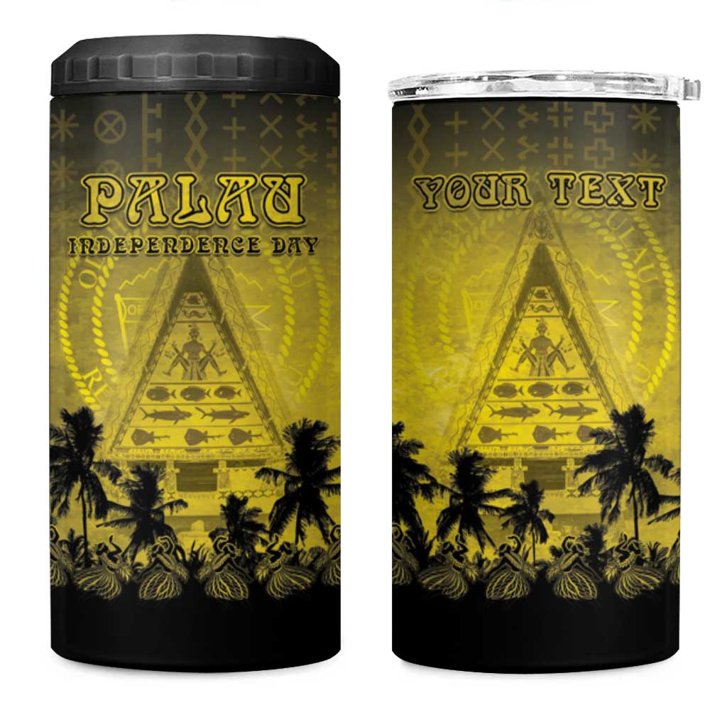 Personalised Palau Independence Day 4 in 1 Can Cooler Tumbler Palauan Tattoo Pattern LT05 One Size: 16 oz Black - Polynesian Pride
