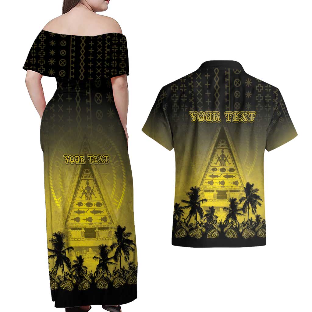 Personalised Palau Independence Day Couples Matching Off Shoulder Maxi Dress and Hawaiian Shirt Palauan Tattoo Pattern - Polynesian Pride