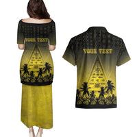 Personalised Palau Independence Day Couples Matching Puletasi and Hawaiian Shirt Palauan Tattoo Pattern LT05 - Polynesian Pride