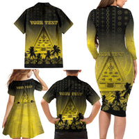 Personalised Palau Independence Day Family Matching Long Sleeve Bodycon Dress and Hawaiian Shirt Palauan Tattoo Pattern LT05 - Polynesian Pride