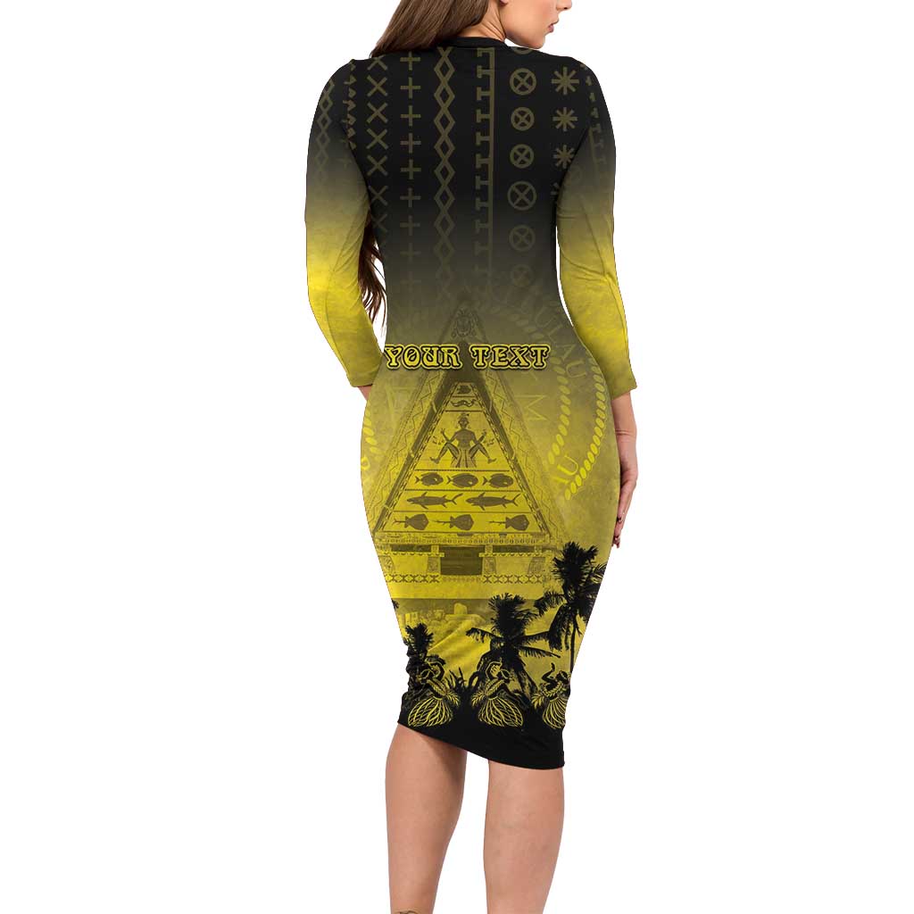 Personalised Palau Independence Day Family Matching Long Sleeve Bodycon Dress and Hawaiian Shirt Palauan Tattoo Pattern LT05 - Polynesian Pride