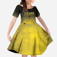 Personalised Palau Independence Day Family Matching Off The Shoulder Long Sleeve Dress and Hawaiian Shirt Palauan Tattoo Pattern LT05 Daughter's Dress Black - Polynesian Pride