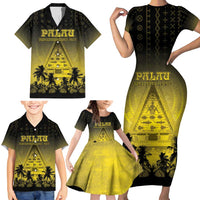 Personalised Palau Independence Day Family Matching Short Sleeve Bodycon Dress and Hawaiian Shirt Palauan Tattoo Pattern LT05 - Polynesian Pride