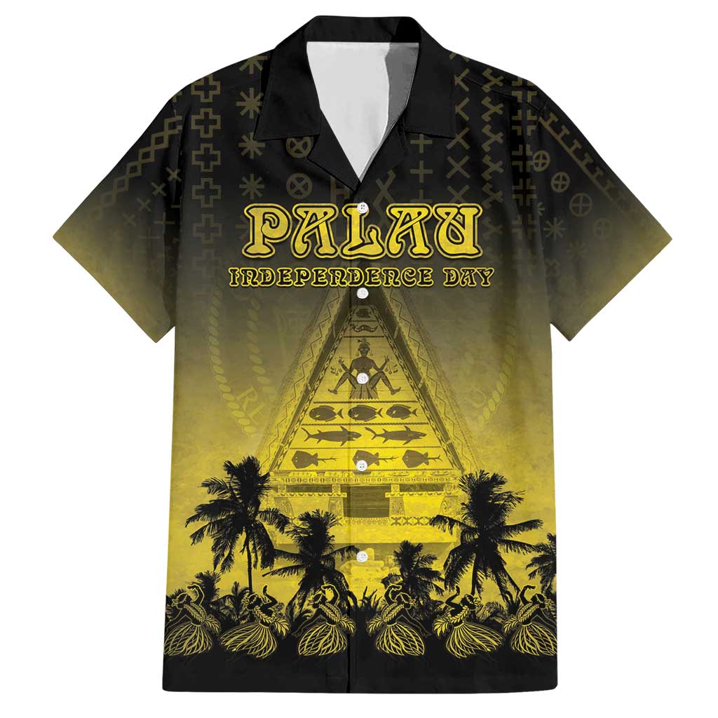 Personalised Palau Independence Day Family Matching Short Sleeve Bodycon Dress and Hawaiian Shirt Palauan Tattoo Pattern LT05 Dad's Shirt - Short Sleeve Black - Polynesian Pride