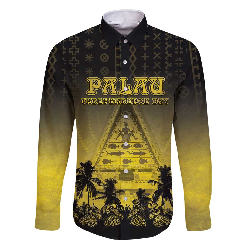 Personalised Palau Independence Day Family Matching Short Sleeve Bodycon Dress and Hawaiian Shirt Palauan Tattoo Pattern LT05 Dad's Shirt - Long Sleeve Black - Polynesian Pride