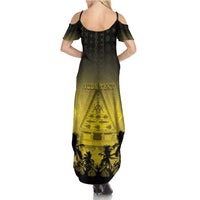 Personalised Palau Independence Day Family Matching Summer Maxi Dress and Hawaiian Shirt Palauan Tattoo Pattern - Polynesian Pride
