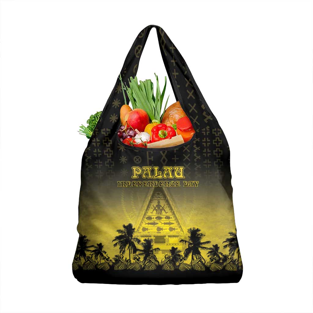 Palau Independence Day Grocery Bag Palauan Tattoo Pattern LT05 1-pack One Size Black - Polynesian Pride