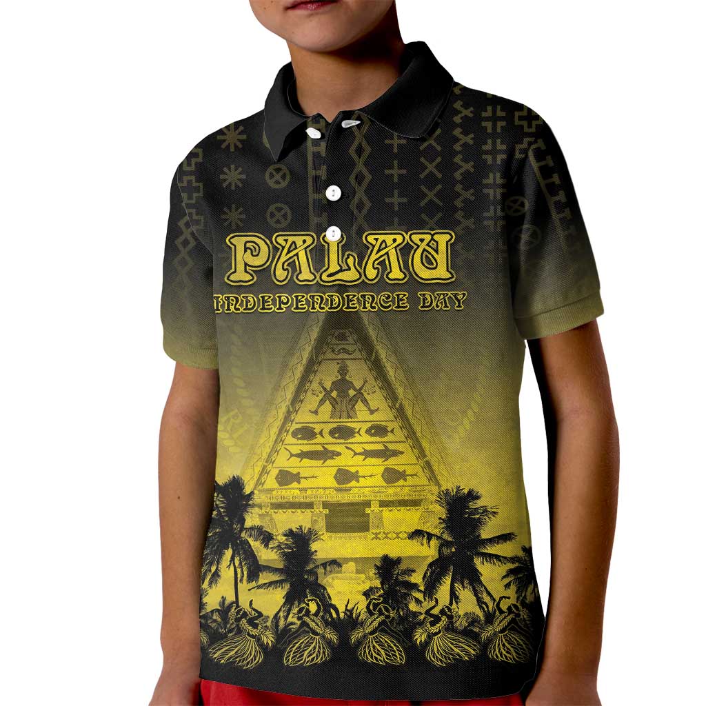 Personalised Palau Independence Day Kid Polo Shirt Palauan Tattoo Pattern LT05 Kid Black - Polynesian Pride