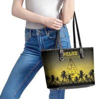 Palau Independence Day Leather Tote Bag Palauan Tattoo Pattern - Polynesian Pride