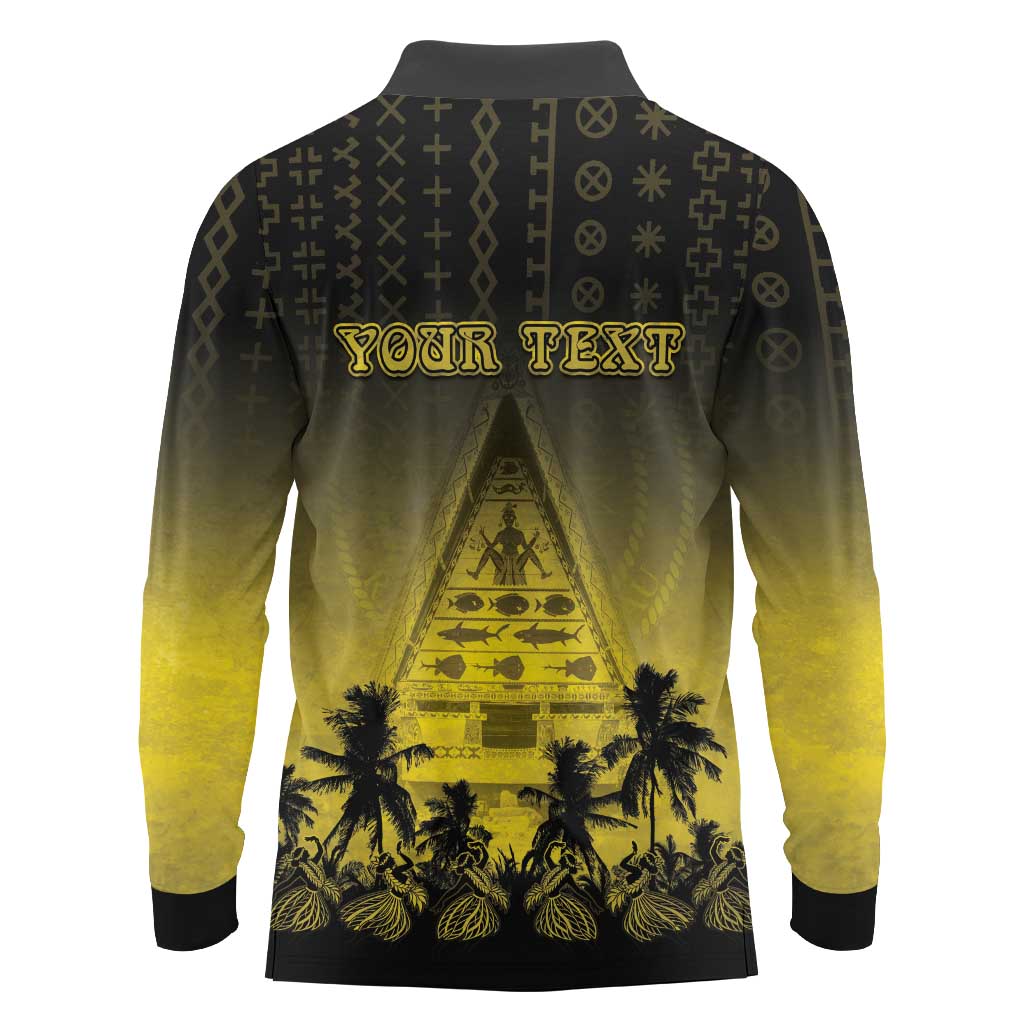 Personalised Palau Independence Day Long Sleeve Polo Shirt Palauan Tattoo Pattern LT05 - Polynesian Pride