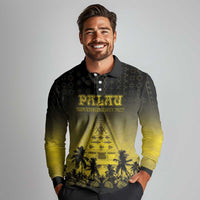 Personalised Palau Independence Day Long Sleeve Polo Shirt Palauan Tattoo Pattern LT05 - Polynesian Pride