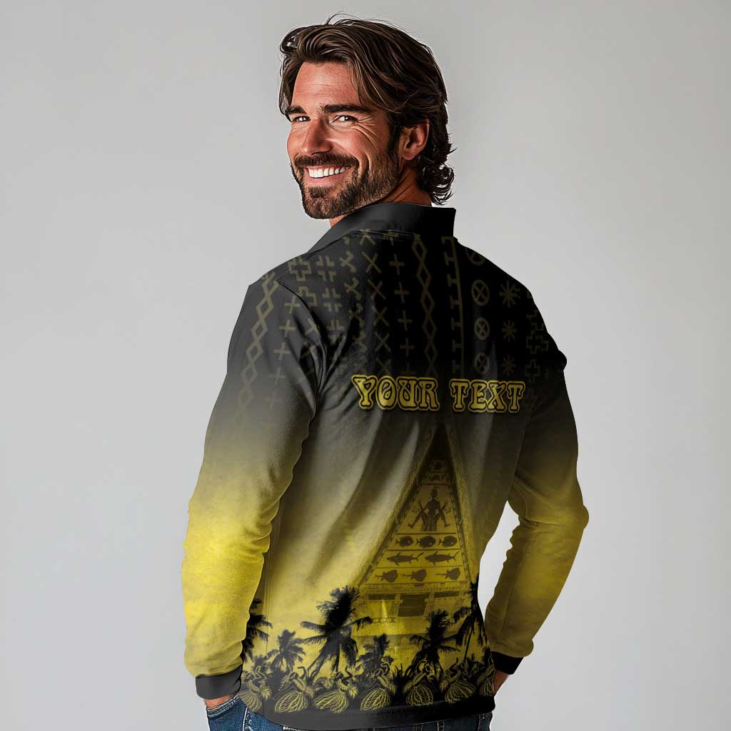 Personalised Palau Independence Day Long Sleeve Polo Shirt Palauan Tattoo Pattern LT05 - Polynesian Pride