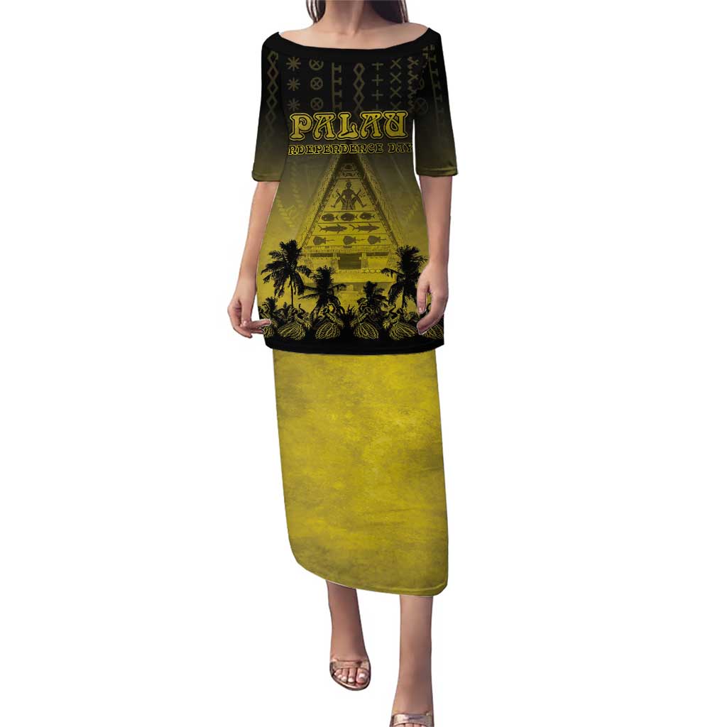 Personalised Palau Independence Day Puletasi Palauan Tattoo Pattern LT05 Long Dress Black - Polynesian Pride