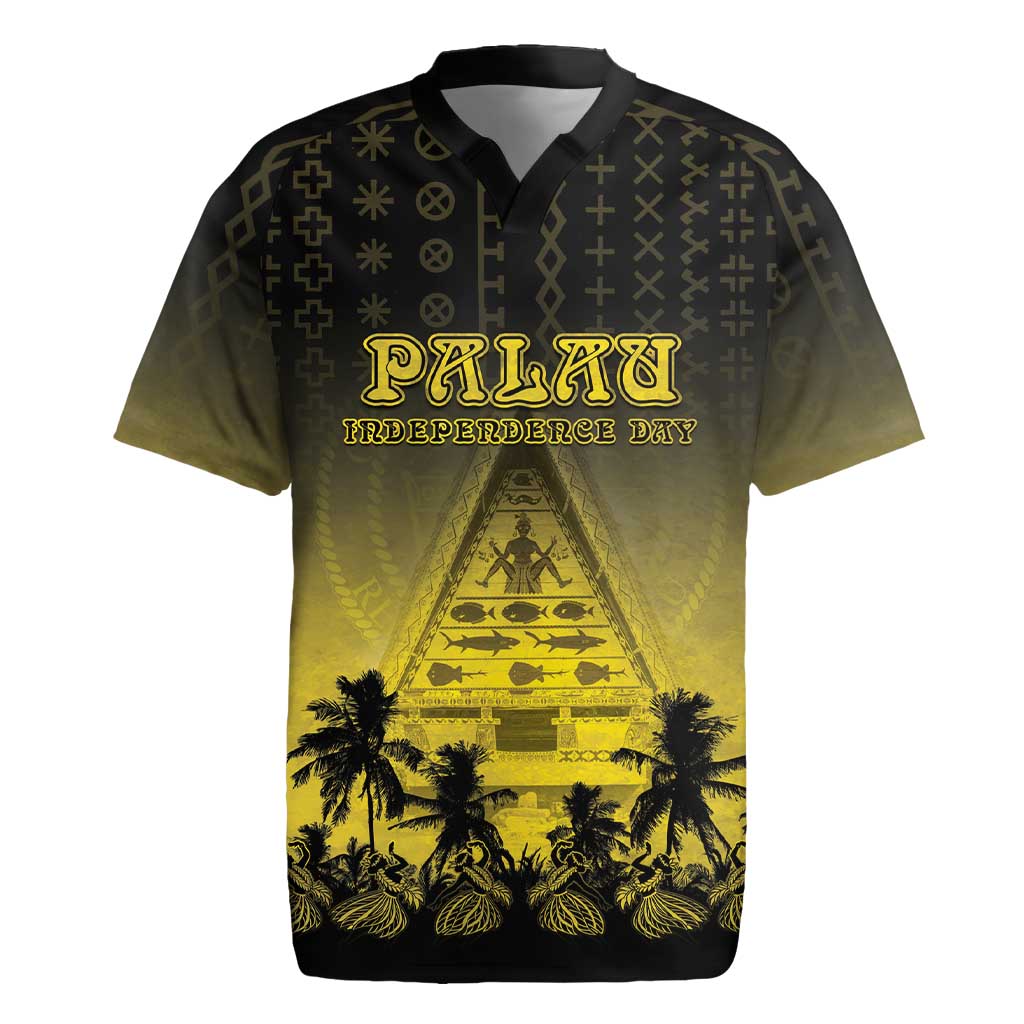 Personalised Palau Independence Day Rugby Jersey Palauan Tattoo Pattern LT05 Black - Polynesian Pride