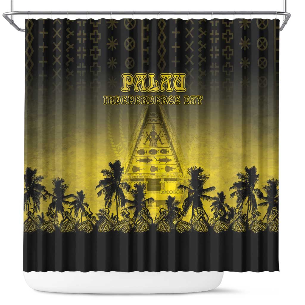 Palau Independence Day Shower Curtain Palauan Tattoo Pattern LT05 Black - Polynesian Pride