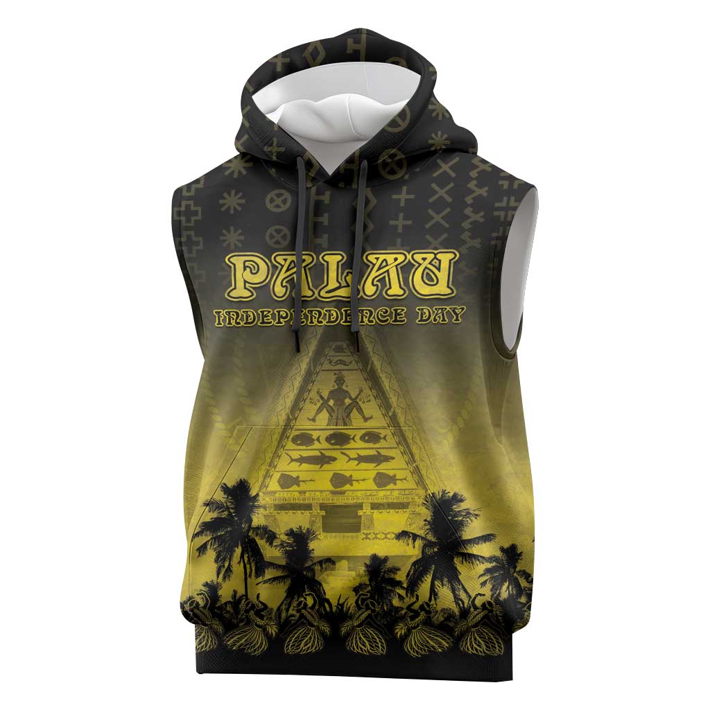 Personalised Palau Independence Day Sleeveless Hoodie Palauan Tattoo Pattern LT05 Black - Polynesian Pride