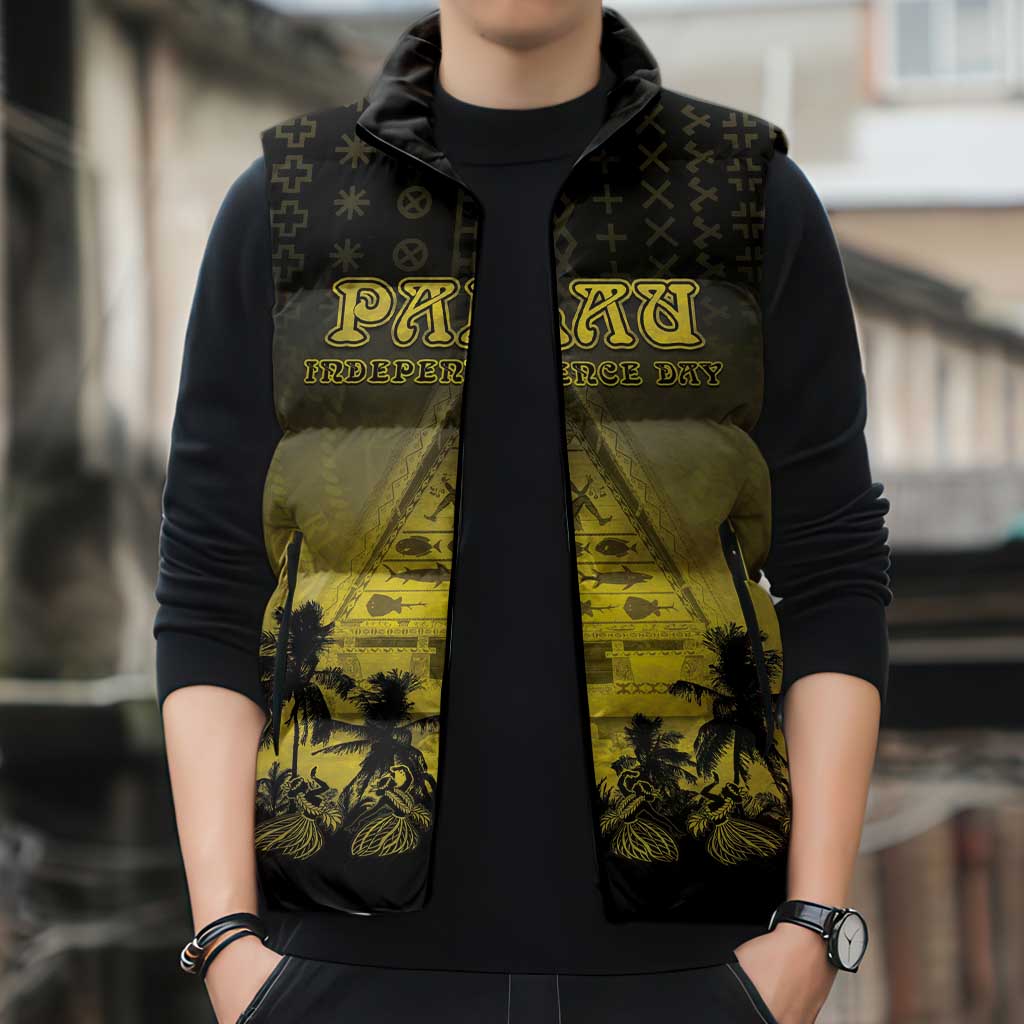 Personalised Palau Independence Day Sleeveless Puffer Jacket Palauan Tattoo Pattern - Polynesian Pride