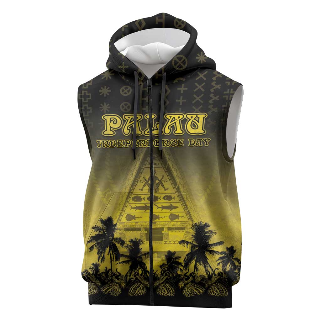 Personalised Palau Independence Day Sleeveless Zip Hoodie Palauan Tattoo Pattern LT05 Black - Polynesian Pride