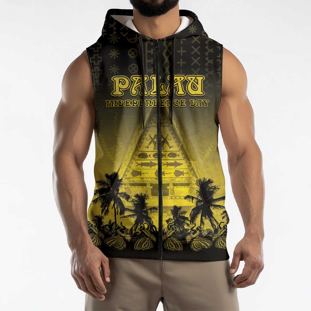 Personalised Palau Independence Day Sleeveless Zip Hoodie Palauan Tattoo Pattern LT05 - Polynesian Pride