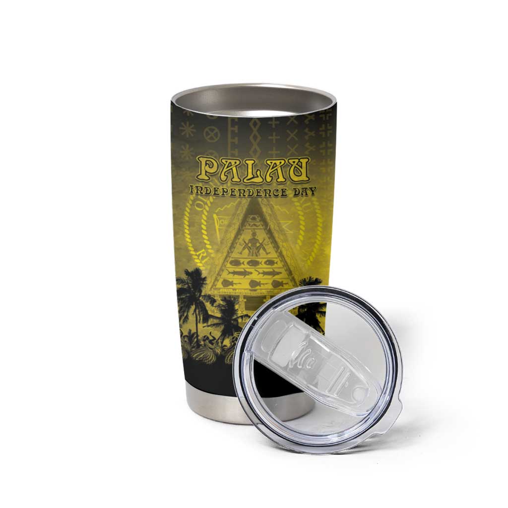 Personalised Palau Independence Day Tumbler Cup Palauan Tattoo Pattern - Polynesian Pride