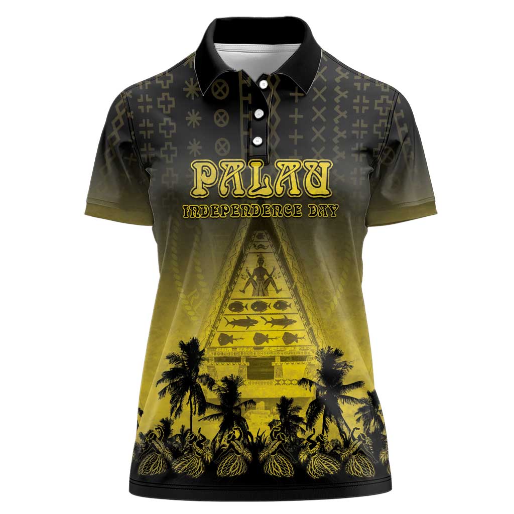 Personalised Palau Independence Day Women Polo Shirt Palauan Tattoo Pattern LT05 Female Black - Polynesian Pride