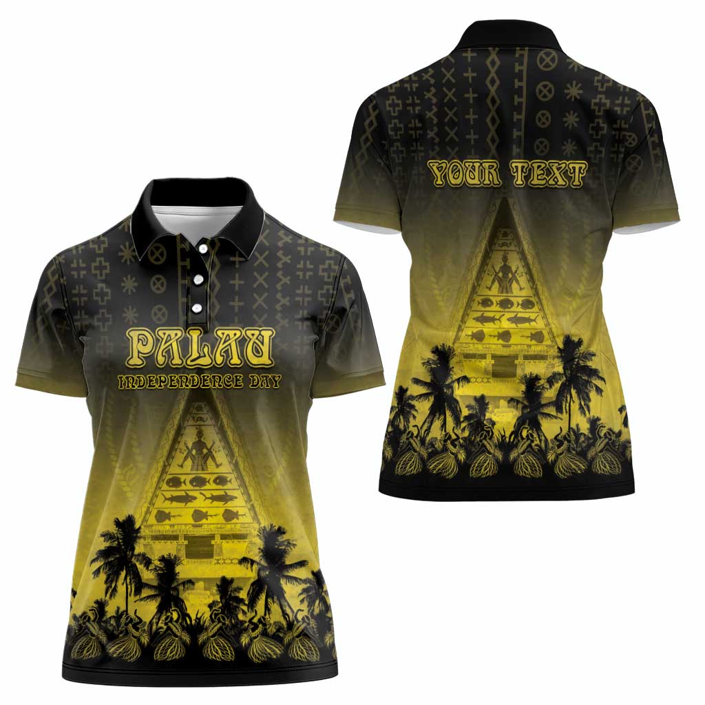 Personalised Palau Independence Day Women Polo Shirt Palauan Tattoo Pattern - Polynesian Pride