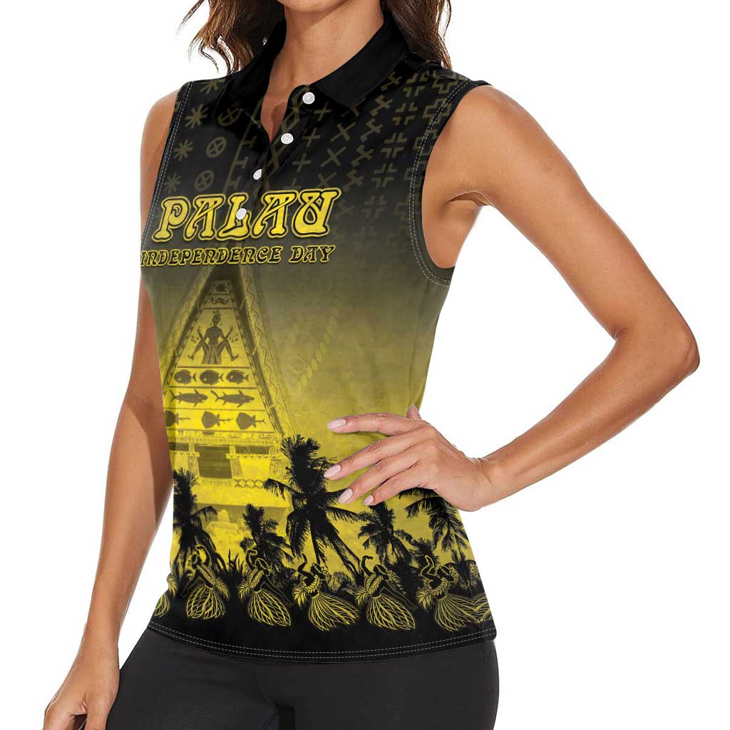 Personalised Palau Independence Day Women Sleeveless Polo Shirt Palauan Tattoo Pattern - Polynesian Pride