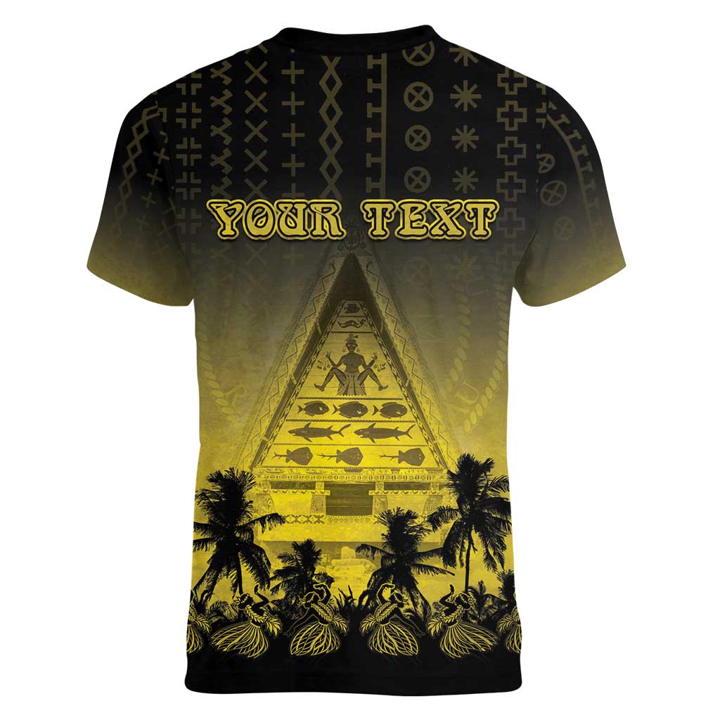 Personalised Palau Independence Day Women V-Neck T-Shirt Palauan Tattoo Pattern LT05 - Polynesian Pride