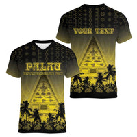 Personalised Palau Independence Day Women V-Neck T-Shirt Palauan Tattoo Pattern LT05 - Polynesian Pride