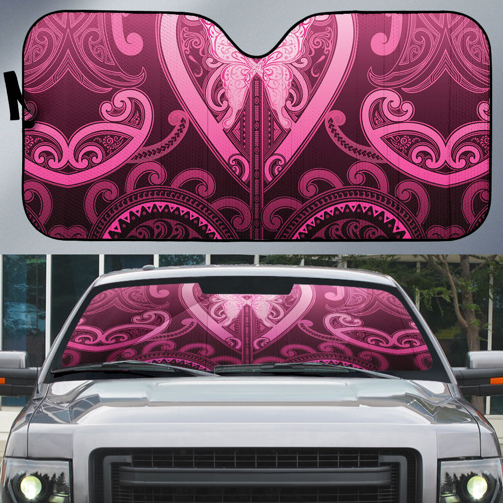 Aotearoa Breast Cancer Auto Sun Shade Maori Tribal Pattern LT05 Pink - Polynesian Pride
