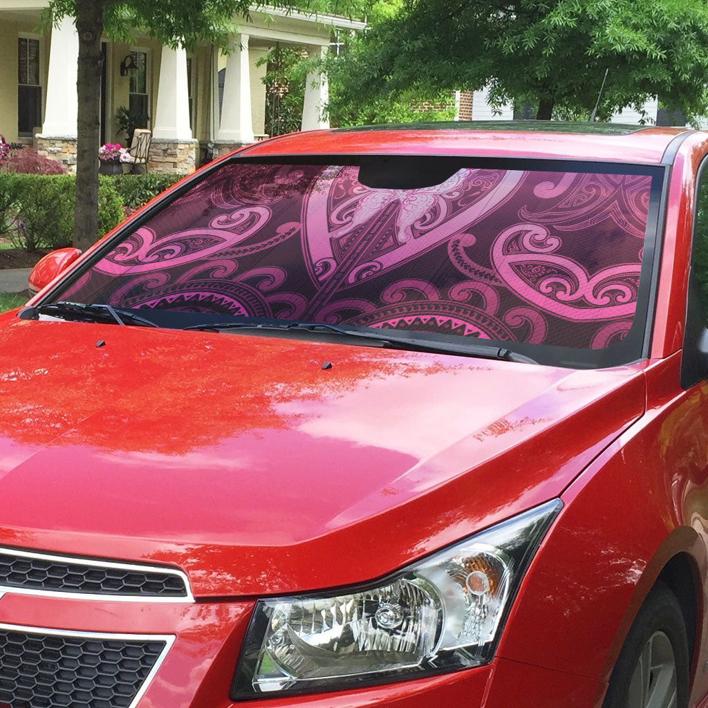 Aotearoa Breast Cancer Auto Sun Shade Maori Tribal Pattern LT05 - Polynesian Pride