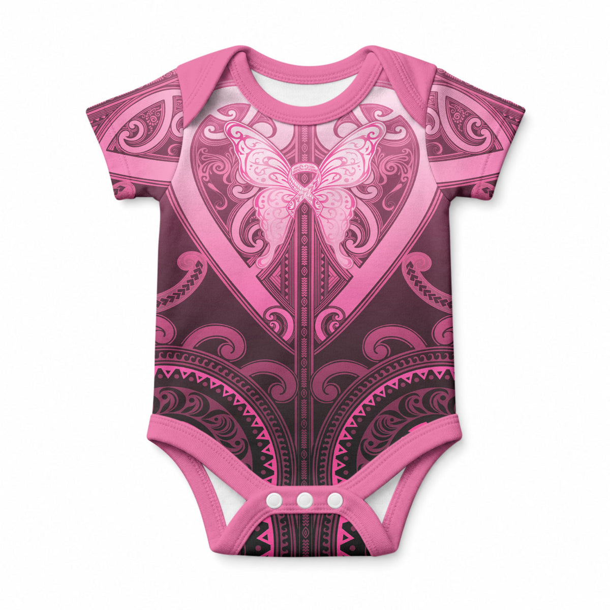 Aotearoa Breast Cancer Baby Onesie Maori Tribal Pattern LT05 Pink - Polynesian Pride