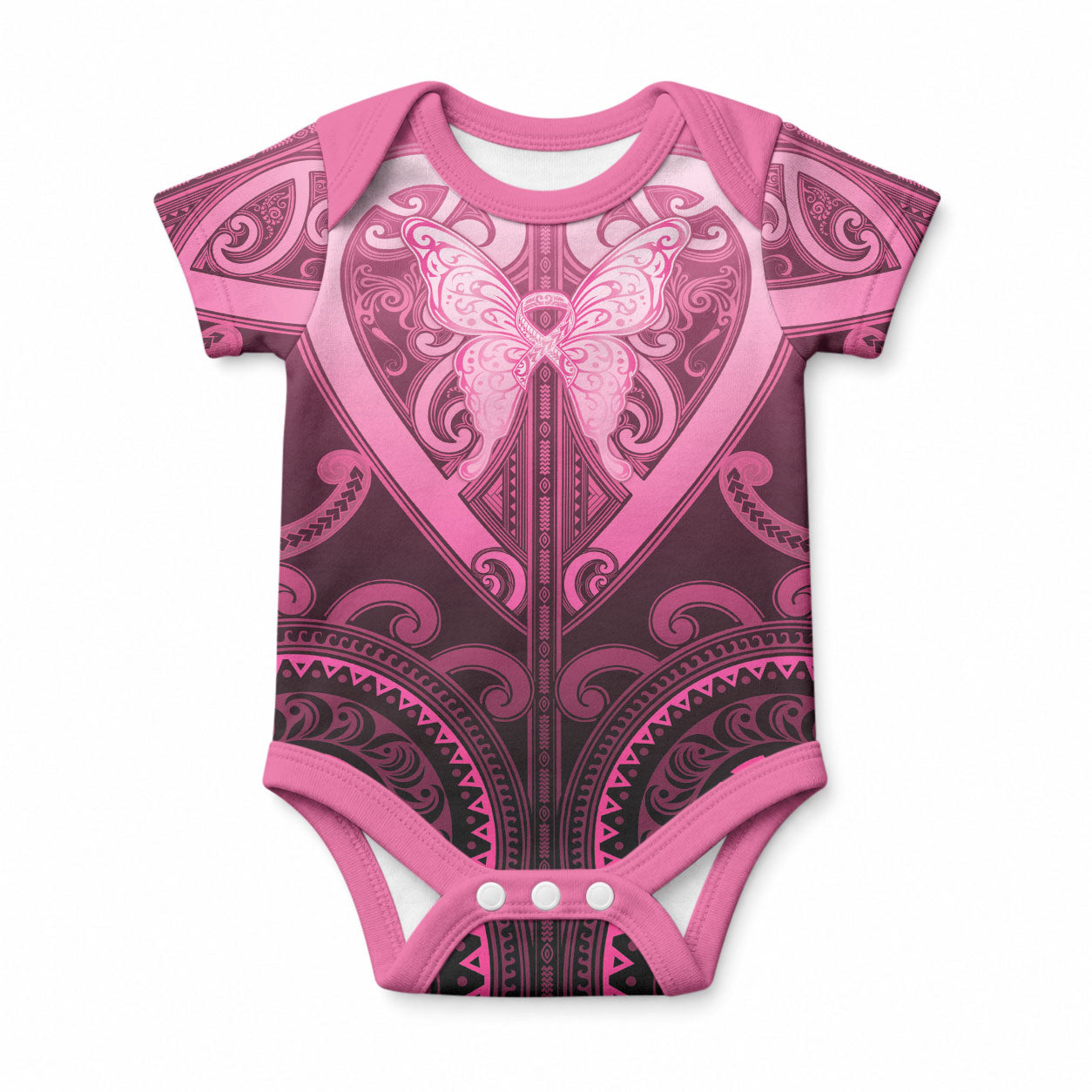 Aotearoa Breast Cancer Baby Onesie Maori Tribal Pattern LT05 Pink - Polynesian Pride