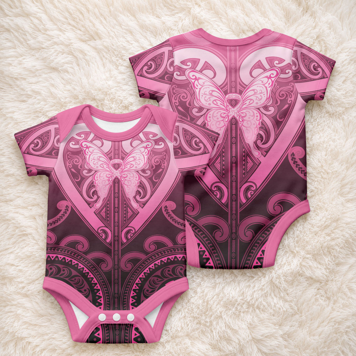 Aotearoa Breast Cancer Baby Onesie Maori Tribal Pattern LT05 - Polynesian Pride
