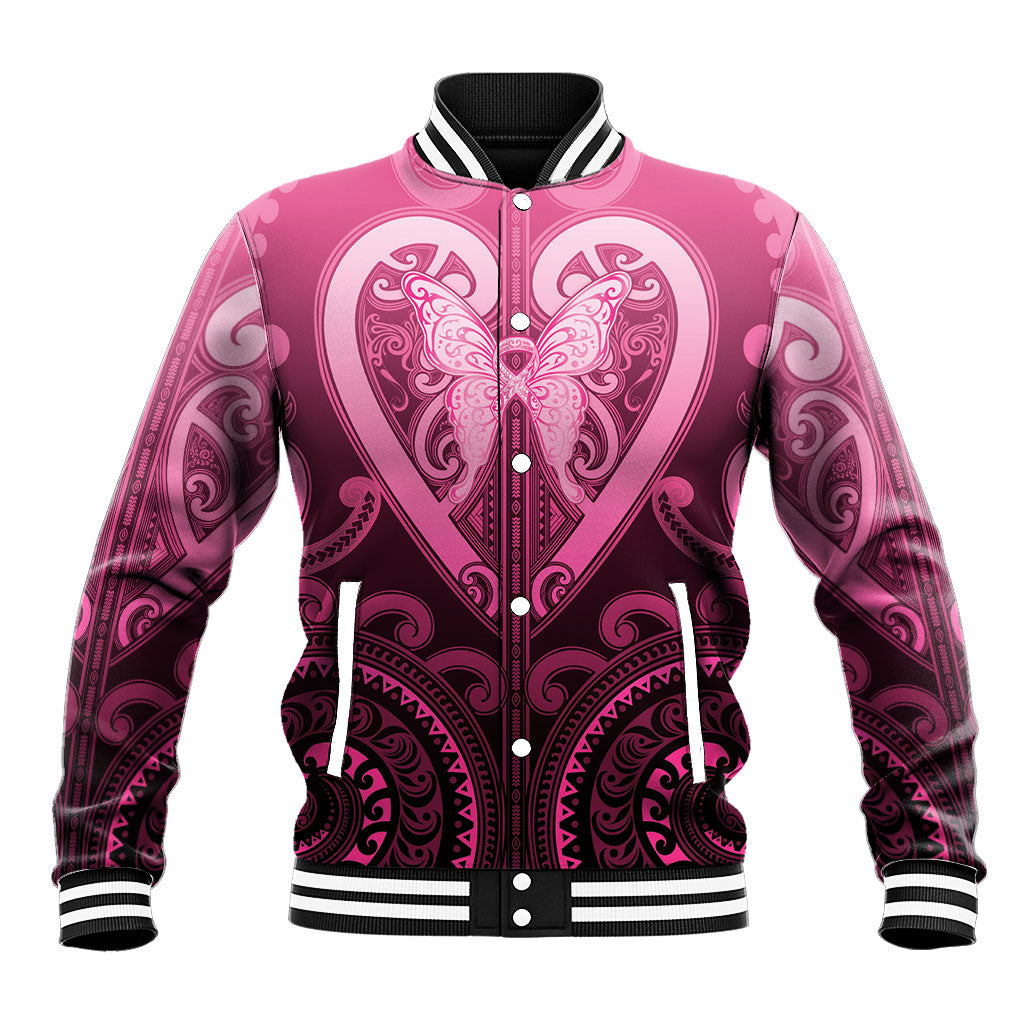 Aotearoa Breast Cancer Baseball Jacket Maori Tribal Pattern LT05 Unisex Pink - Polynesian Pride