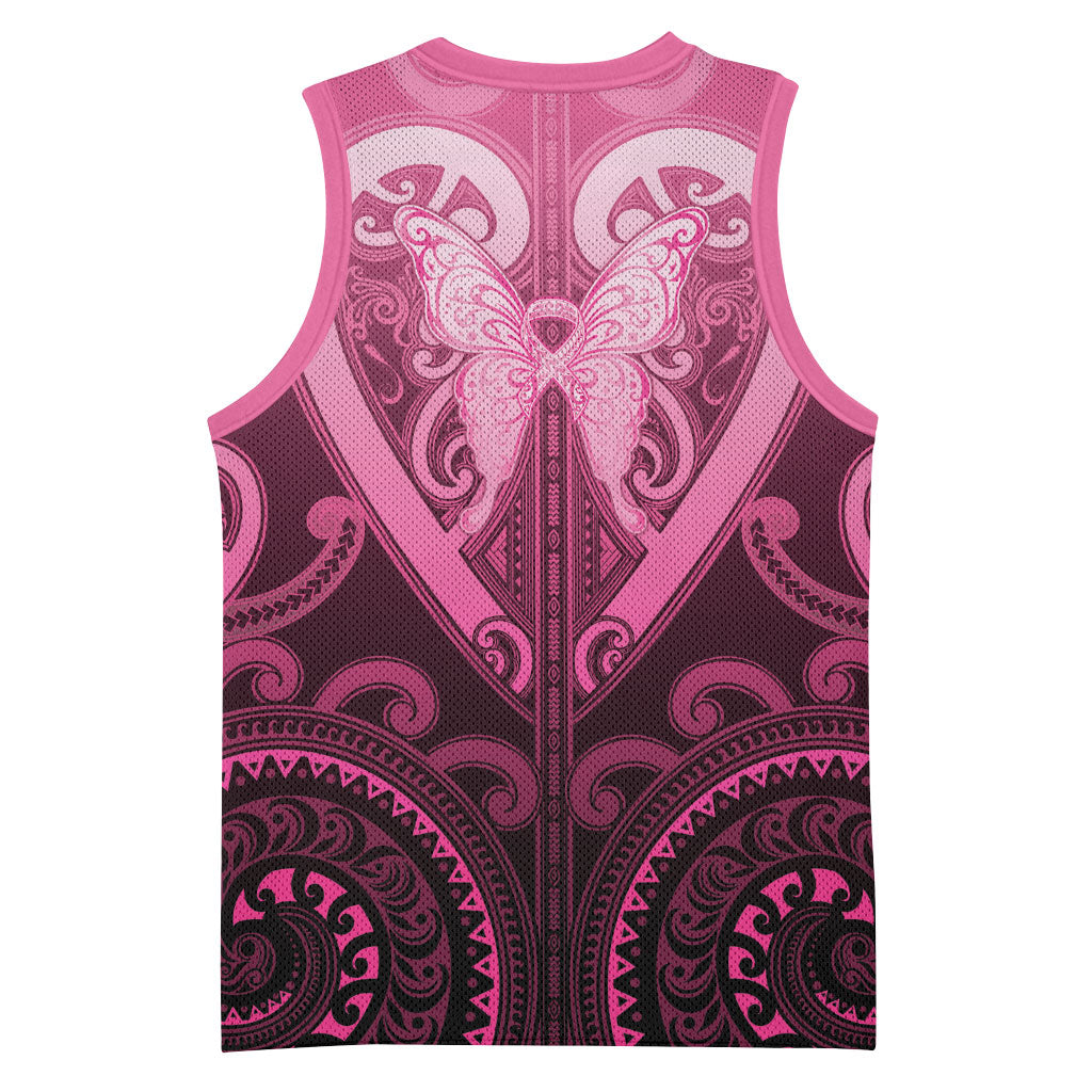 Aotearoa Breast Cancer Basketball Jersey Maori Tribal Pattern LT05 - Polynesian Pride