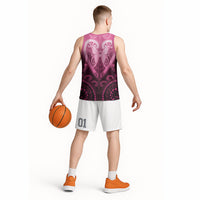 Aotearoa Breast Cancer Basketball Jersey Maori Tribal Pattern LT05 - Polynesian Pride