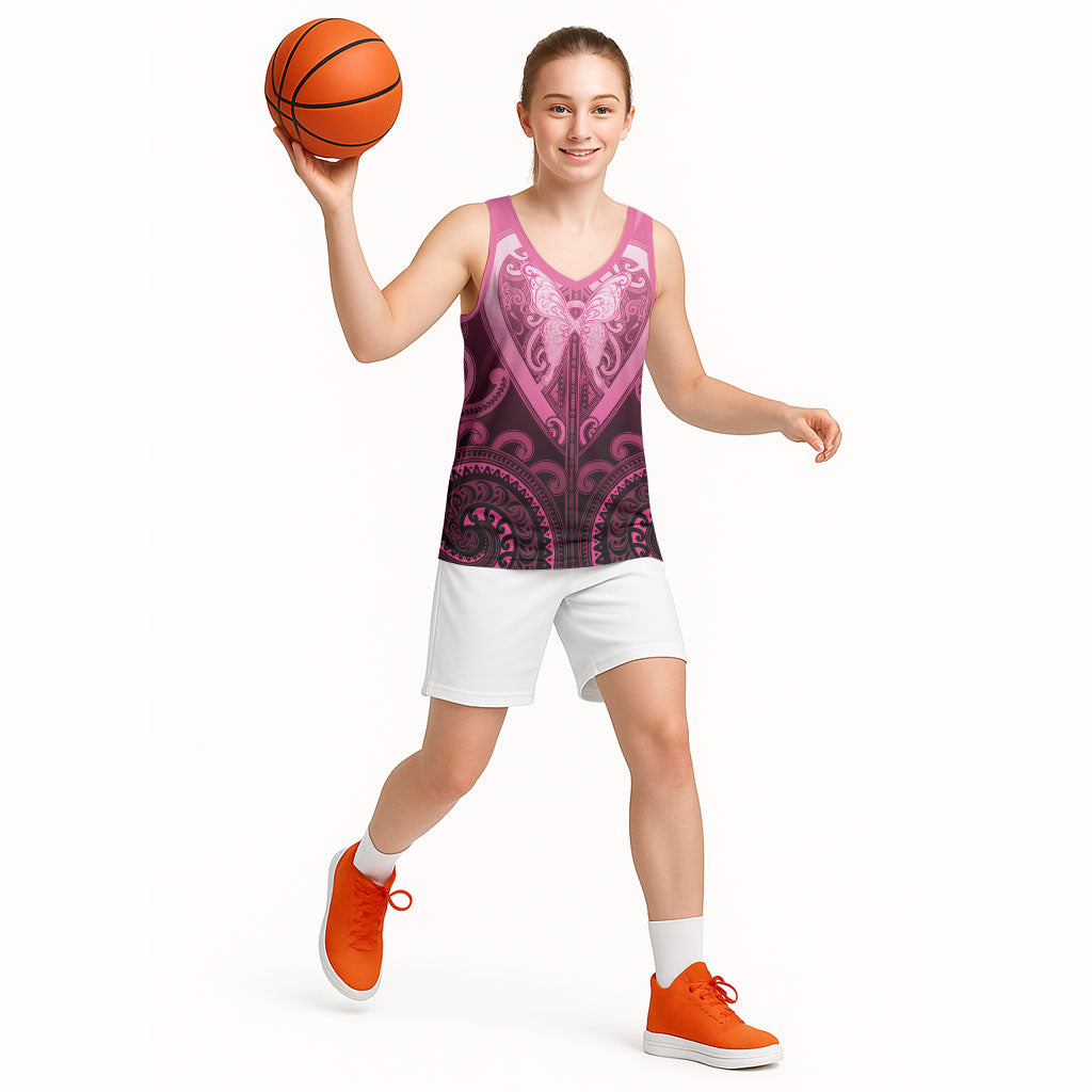 Aotearoa Breast Cancer Basketball Jersey Maori Tribal Pattern LT05 - Polynesian Pride