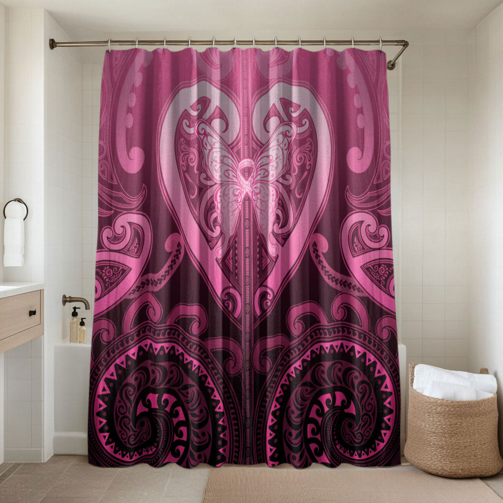 Aotearoa Breast Cancer Bathroom Set Maori Tribal Pattern LT05 Shower Curtain Only Pink - Polynesian Pride