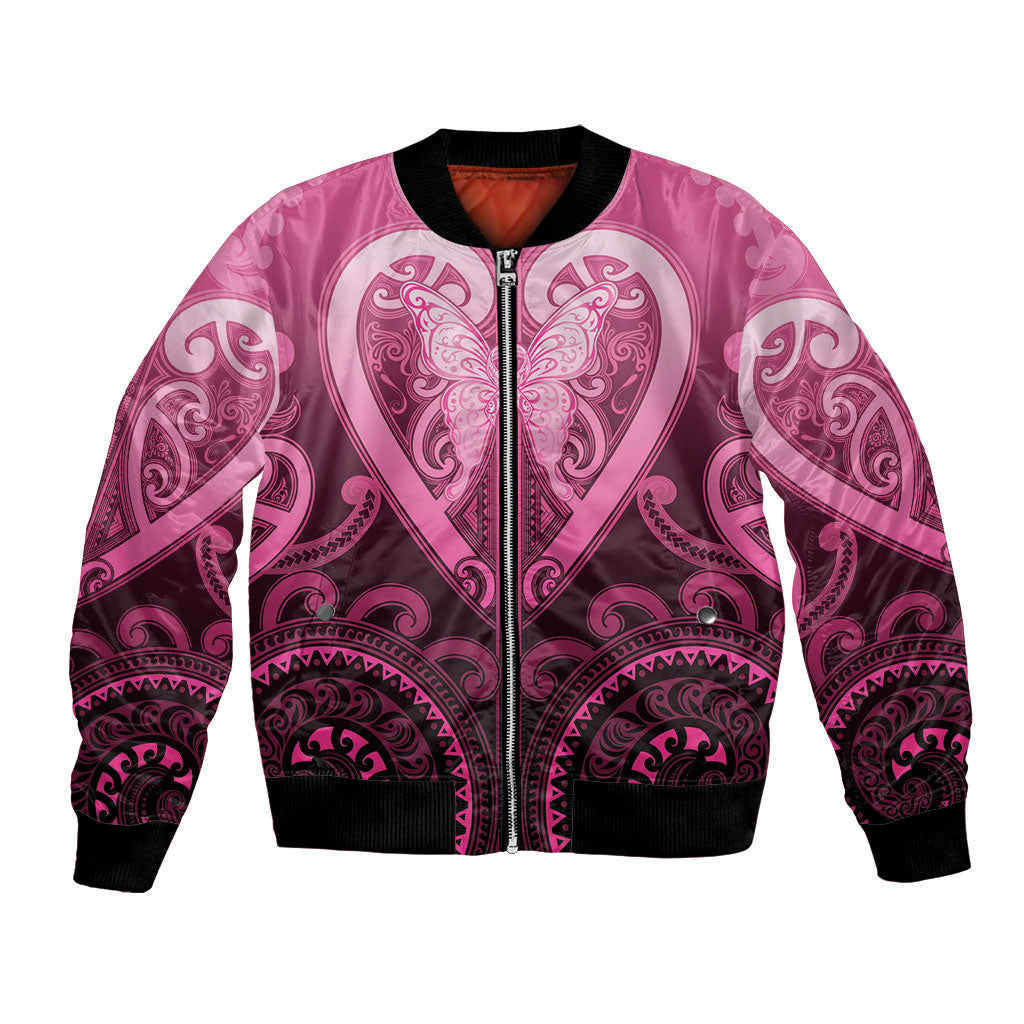 Aotearoa Breast Cancer Bomber Jacket Maori Tribal Pattern LT05 Unisex Pink - Polynesian Pride