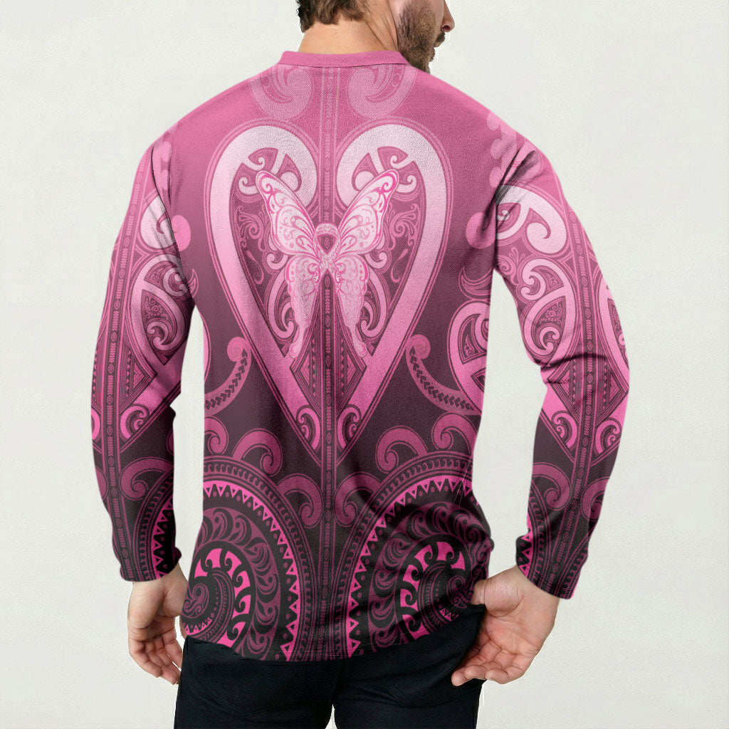 Aotearoa Breast Cancer Button Sweatshirt Maori Tribal Pattern LT05 - Polynesian Pride